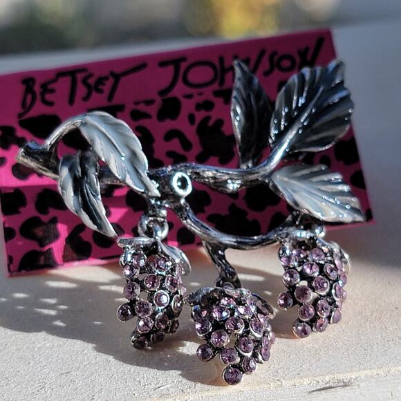 Purple Grape Cluster Brooch with Rhinestone Accents - Picture 9 of 15